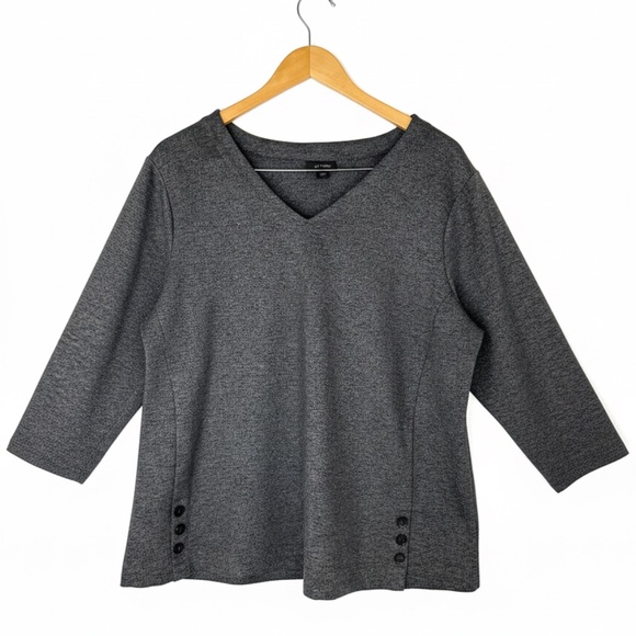 J. Jill Wearever Plus Size Petite XL Charcoal Gray Button Long Sleeve V-Neck Top - Picture 1 of 8
